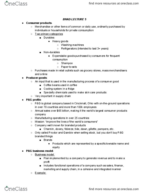 BNAD 100 Lecture Notes - Lecture 5: Profit Margin, Brand Management, Net Profit thumbnail