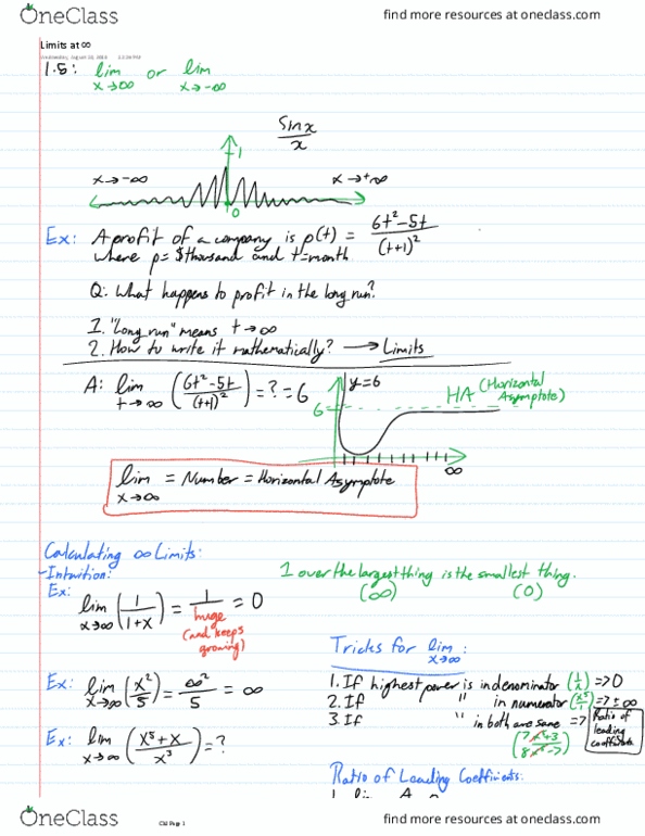 MATH 1210 Lecture 4: Chapter 2: Limits at ∞ thumbnail