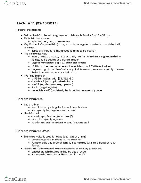 COMPSCI 61C Lecture Notes - Lecture 11: C Data Types, Opcode, Assembly Language thumbnail