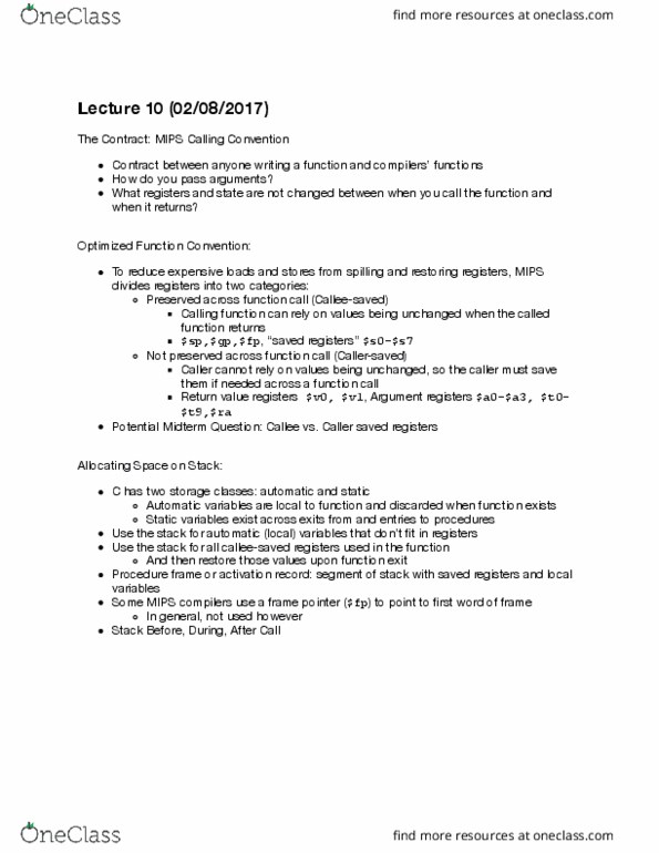 COMPSCI 61C Lecture Notes - Lecture 10: Opcode, Instruction Set, Electronic Delay Storage Automatic Calculator thumbnail