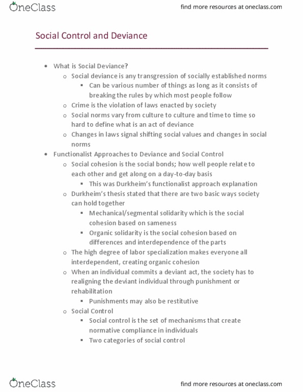 SOC 10000 Chapter Notes - Chapter 6: Panopticism, Edwin Sutherland, Broken Windows Theory thumbnail