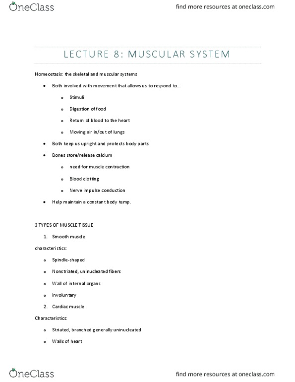 HSCI 100 Lecture Notes - Lecture 8: Rigor Mortis, Phosphocreatine, Motor Protein thumbnail