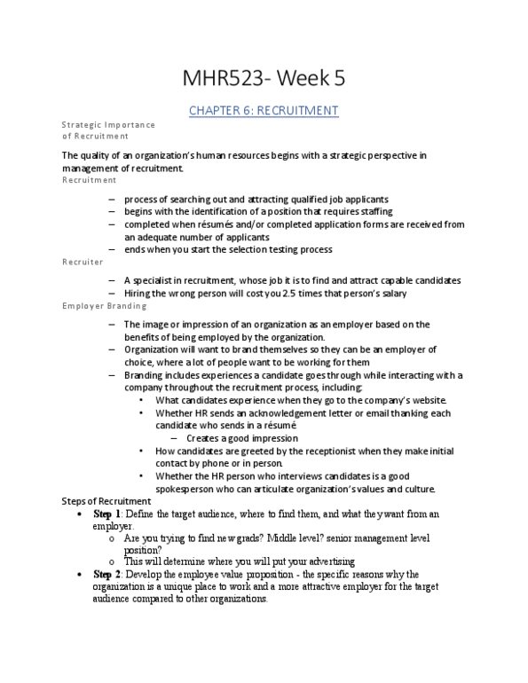 MHR 523 Lecture Notes - Lecture 5: Essential Selection, Absenteeism, Videotelephony thumbnail