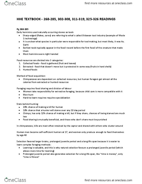 BIOLOGY 1M03 Chapter Notes - Chapter 12: Levallois Technique, Pleistocene, Mousterian thumbnail