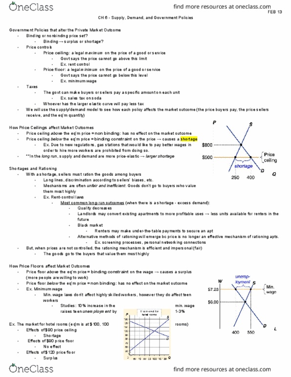 ECN 001A Lecture Notes - Lecture 9: Tax Incidence, Price Ceiling, Price Floor thumbnail