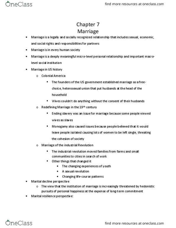 FCFC 250 Chapter Notes - Chapter 7: Covenant Marriage, Social Capital, Interracial Marriage thumbnail