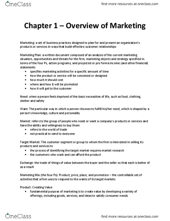 MKT 100 Lecture Notes - Lecture 1: Customer Relationship Management, Easy Jet, Marketing thumbnail