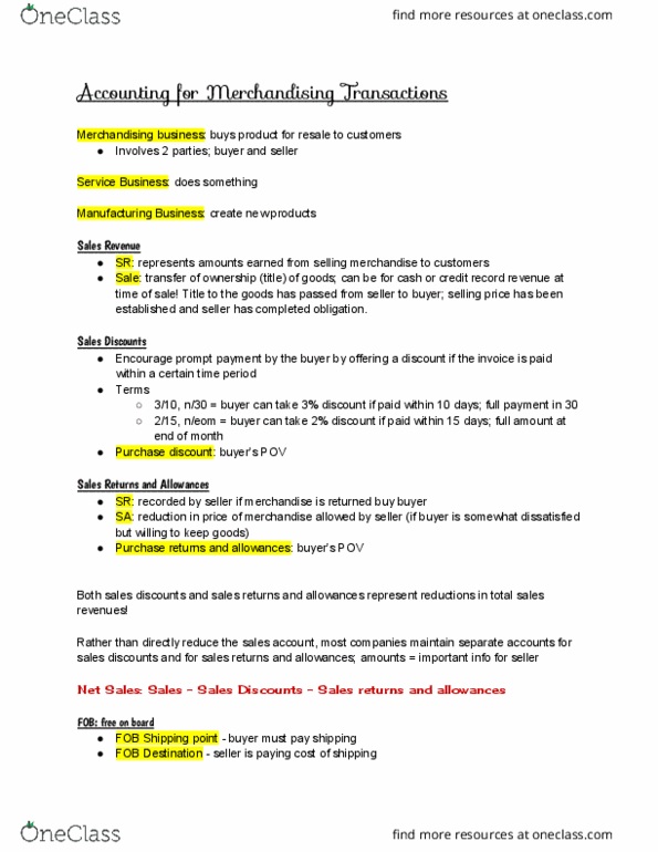 ACCT 209 Lecture Notes - Lecture 4: Income Statement, Gross Profit thumbnail