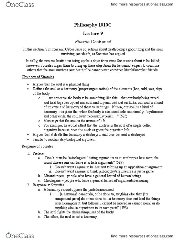 HON 1010C Lecture Notes - Lecture 9: Cebes thumbnail