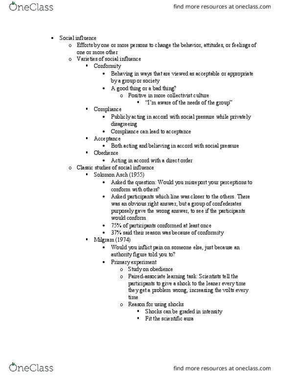 PSYC 3325 Lecture Notes - Lecture 4: Ingratiation, Minority Influence, Solomon Asch thumbnail