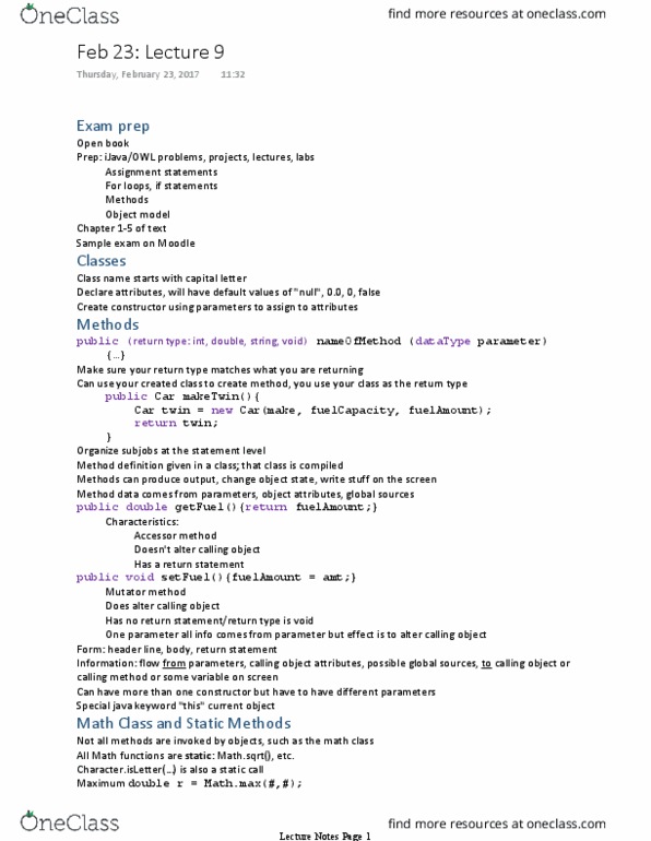 COMPSCI 121 Lecture Notes - Lecture 9: Square Root, Mutator Method, Global Sources thumbnail