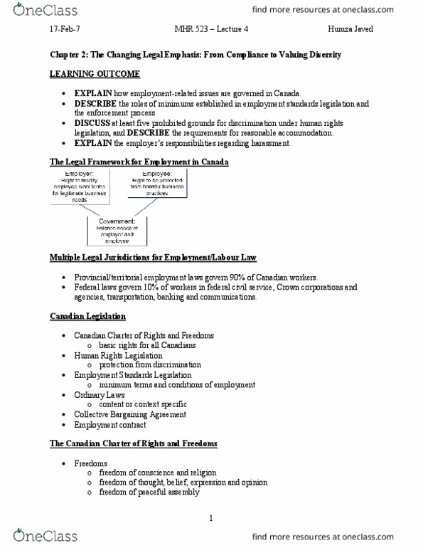 MHR 523 Lecture Notes - Lecture 4: Visible Minority, Performance Appraisal, Reverse Discrimination thumbnail