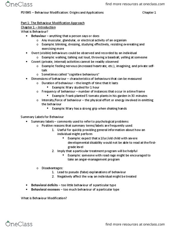 PSYB45H3 Chapter Notes - Chapter 1: Behaviour Therapy, Foal, Aaron T. Beck thumbnail