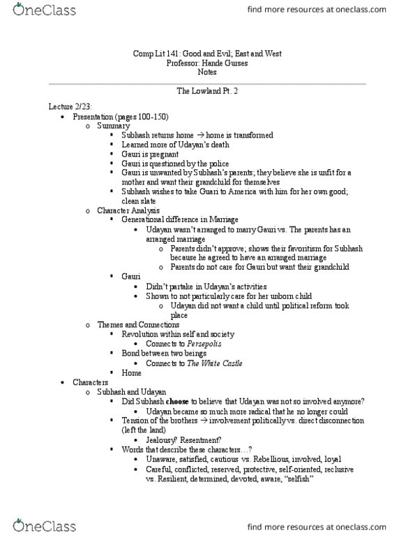 COMP-LIT 141 Lecture Notes - Lecture 8: Character Analysis thumbnail