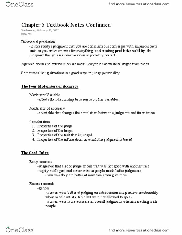 PSY 325 Chapter Notes - Chapter 5.2: Extraversion And Introversion thumbnail