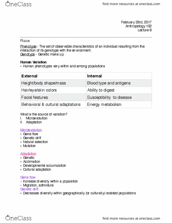 ANT 102 Lecture Notes - Lecture 8: Hemoglobin, Acclimatization, Lactase thumbnail