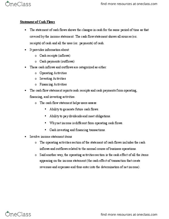 ACCTMIS 2200 Lecture Notes - Lecture 6: Cash Flow Statement, Income Statement thumbnail