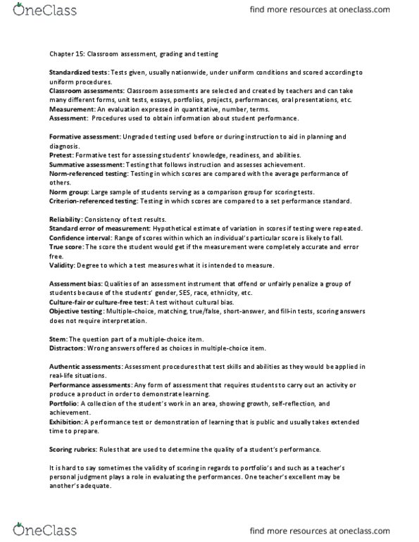 EDUC 220 Chapter Notes - Chapter 15: Central Tendency, Percentile Rank, Normal Distribution thumbnail