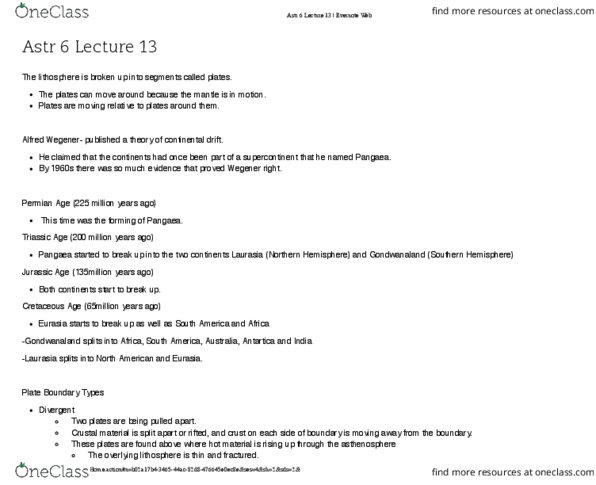 ASTR 6 Lecture Notes - Lecture 13: Oceanic Crust, San Andreas Fault, Subduction thumbnail