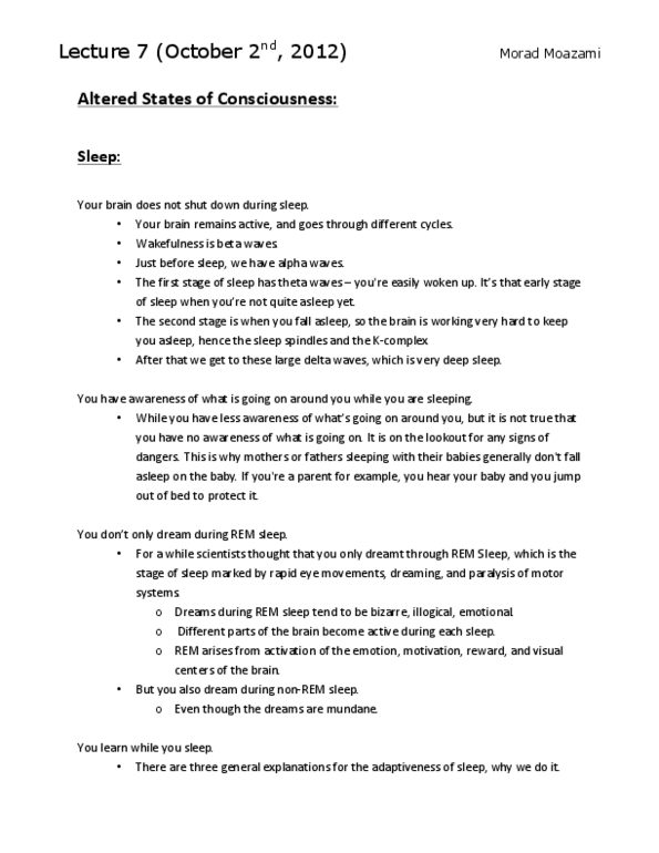 PSY100H1 Lecture Notes - Lecture 7: Prefrontal Cortex, Parietal Lobe, Olfactory Bulb thumbnail