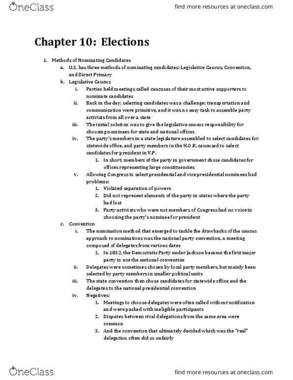 POLS 100 Chapter Notes - Chapter 10: Federal Election Campaign Act, Nonpartisan Blanket Primary, Stellar Population thumbnail