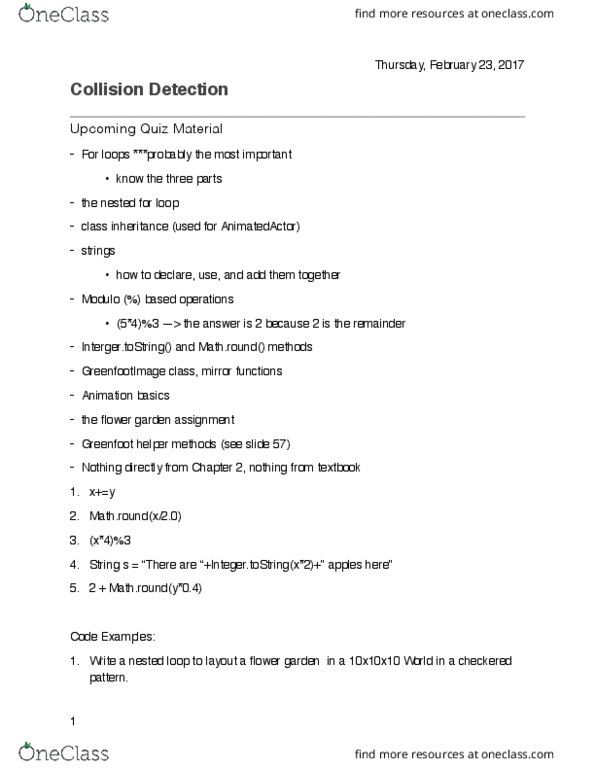 CSC 171 Lecture Notes - Lecture 9: Collision Detection, Outer Perimeter thumbnail