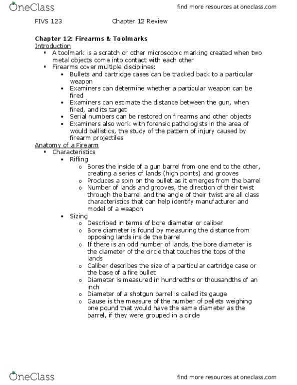 FIVS 123 Lecture Notes - Lecture 12: Soot, Stippling, Rifling thumbnail