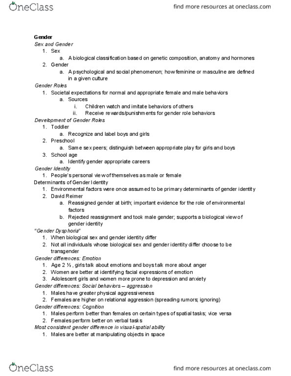 PSY BEH 11B Lecture Notes - Lecture 18: Dysphoria, Relational Aggression, David Reimer thumbnail