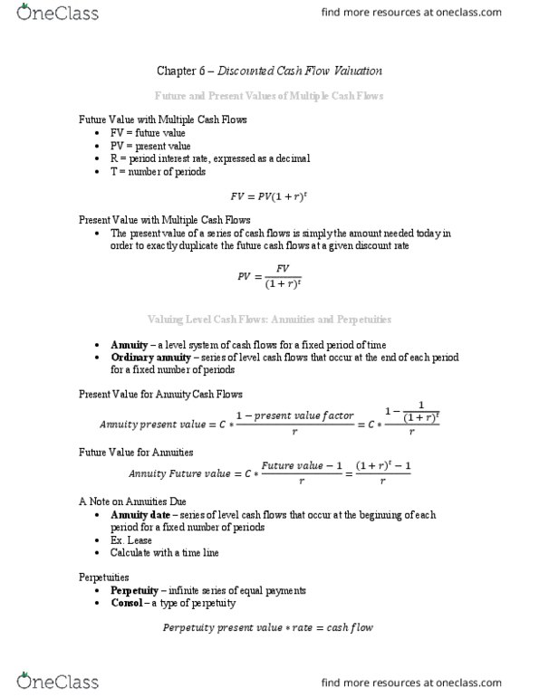 Management and Organizational Studies 2310A/B Chapter 6: Discounted Cash Flow Valuation thumbnail