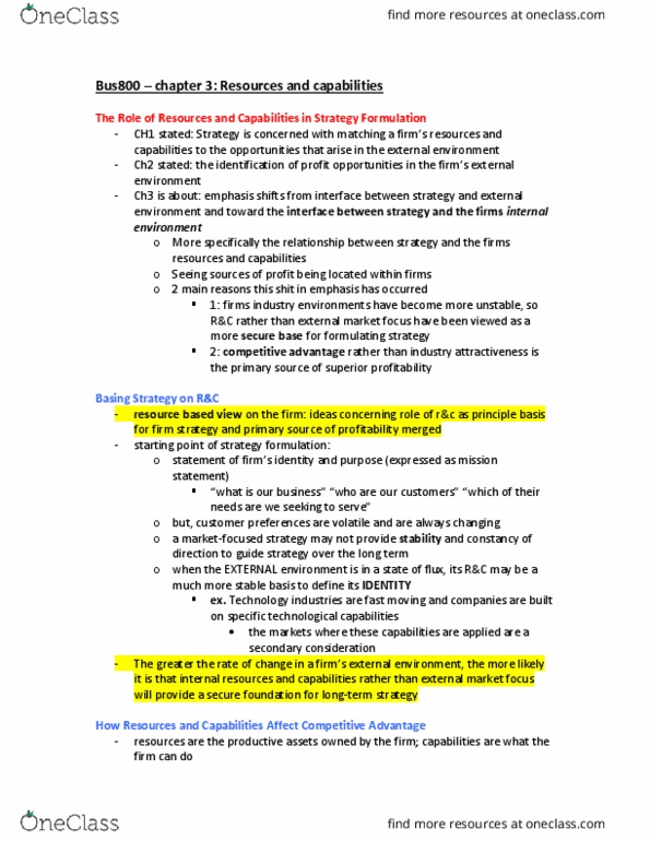 BUS 800 Chapter Notes - Chapter 3: Short Circuit, Dynamic Capabilities, Swot Analysis thumbnail