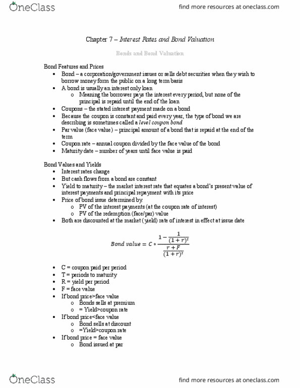 Management and Organizational Studies 2310A/B Chapter 7: Interest Rates and Bond Valuation thumbnail