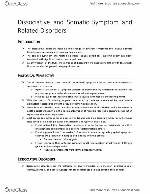 PSYC 3230 Chapter Notes - Chapter 6: Somatic Symptom Disorder, Negative Affectivity, Chronic Pain thumbnail