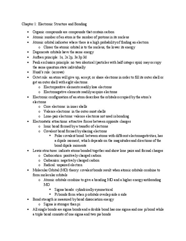 CHEM 281 Chapter Notes - Chapter 1: Unpaired Electron, Polar Effect, Bond-Dissociation Energy thumbnail