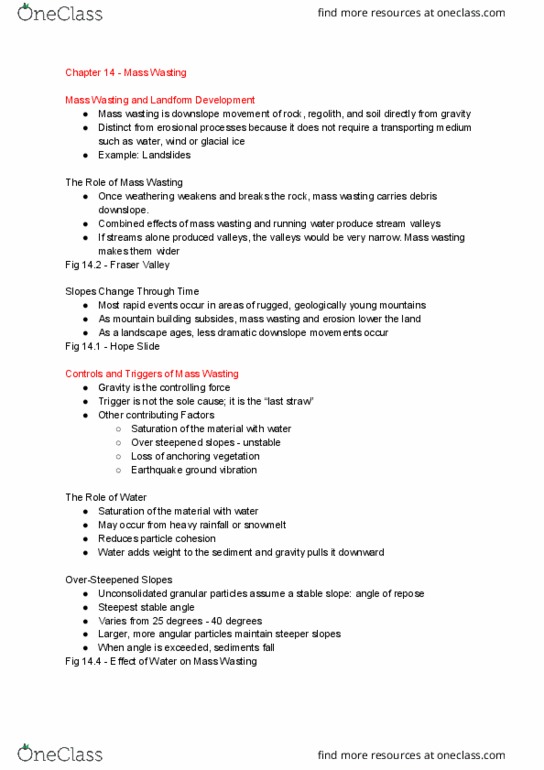 GL102 Chapter Notes - Chapter 14: Earthflow, Solifluction, Frank Slide thumbnail