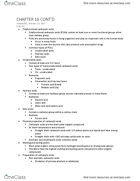 CHEM 102 Lecture Notes - Lecture 16: Propionate, Sorbic Acid, Sulfuric Acid thumbnail