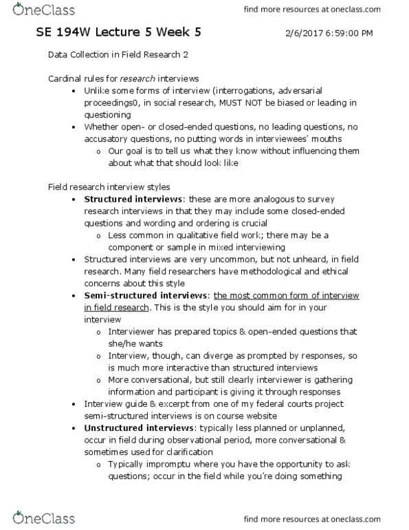 SOCECOL 194W Lecture Notes - Lecture 5: Active Listening, Nonprobability Sampling, Quota Sampling thumbnail