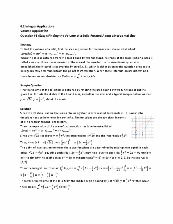 MAT136H1 Lecture : 6.2 Volumes Question #1 (Easy) thumbnail