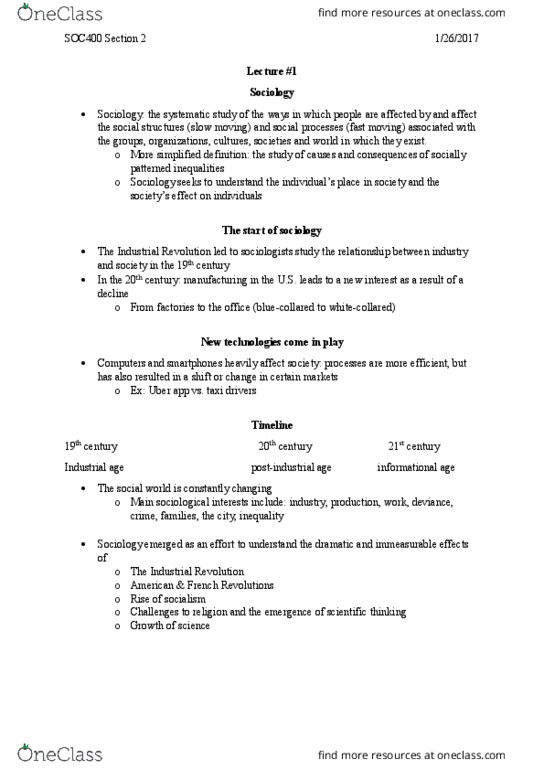 SOC400 Lecture Notes - Lecture 1: Social Forces thumbnail