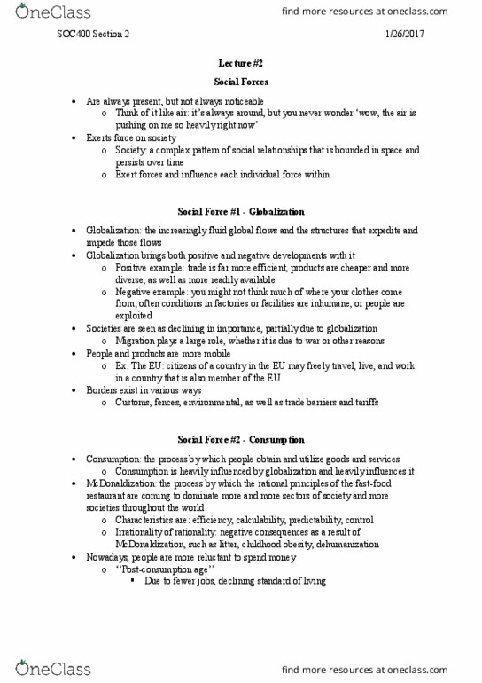 SOC400 Lecture Notes - Lecture 2: Conspicuous Consumption, Thomas Theorem, Unintended Consequences thumbnail