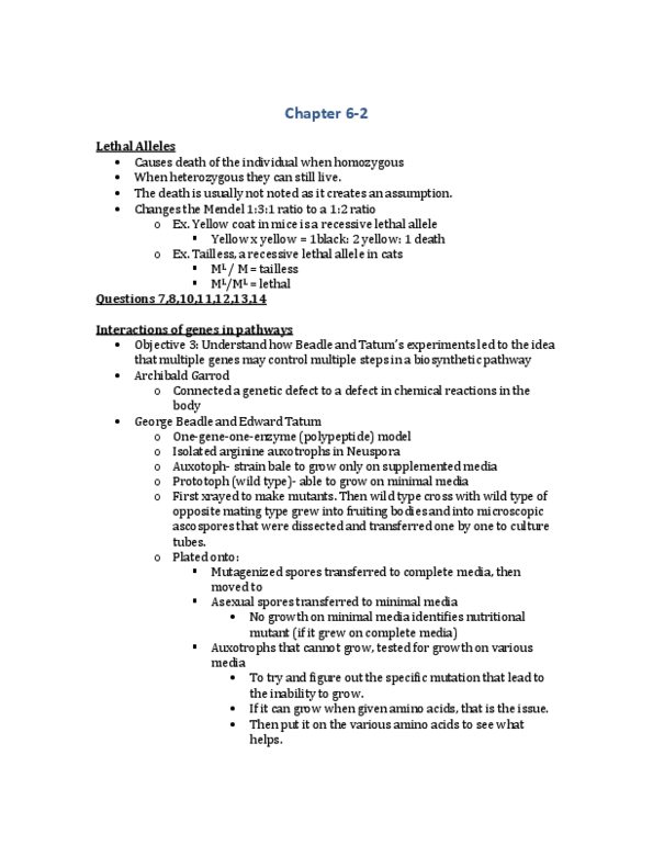 BIOL 2000 Lecture Notes - Lethal Allele, Auxotrophy, Wild Type thumbnail