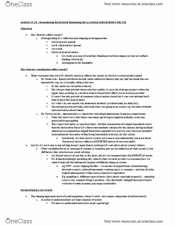 SOCIOL 2RR3 Lecture Notes - Lecture 11: Visible Minority, Distorting Mirror, Art Bears thumbnail