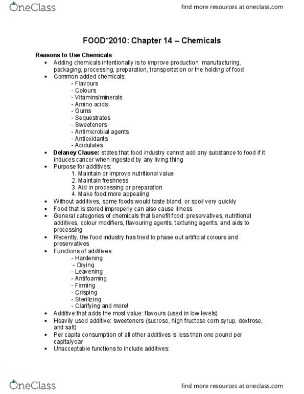 FOOD 2010 Chapter Notes - Chapter 14: Caffeine, Irradiation, Safrole thumbnail