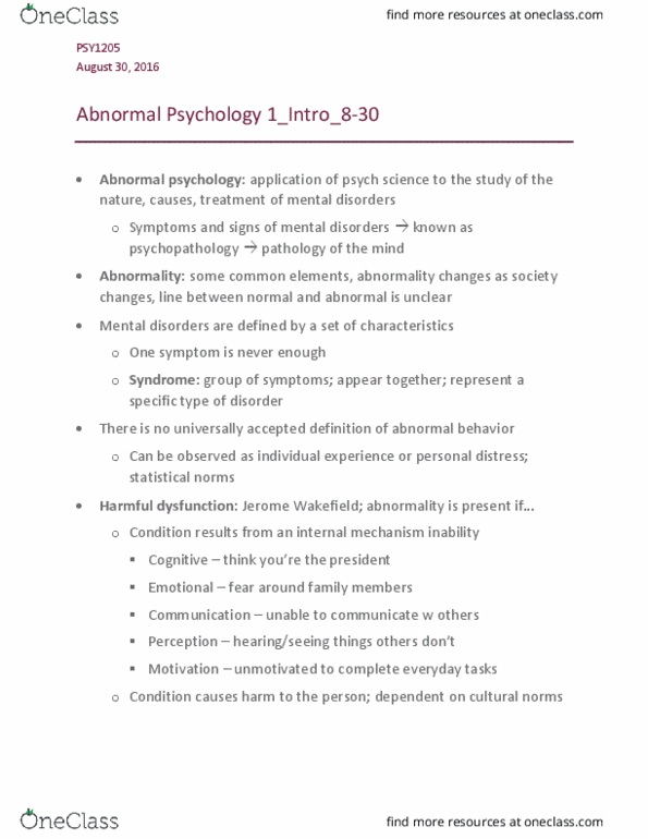 PSY 1205 Lecture Notes - Lecture 1: Moral Treatment, Phlegm, Disease Burden thumbnail
