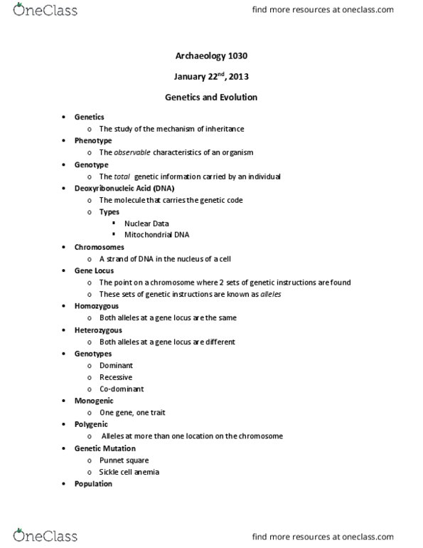 ARCH 1030 Lecture Notes - Lecture 4: Human Body, Gamete, Human Brain thumbnail