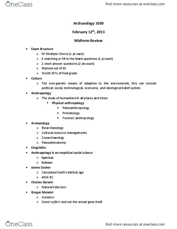 ARCH 1030 Lecture Notes - Lecture 10: Probability Distribution, Gradualism, Bipedalism thumbnail