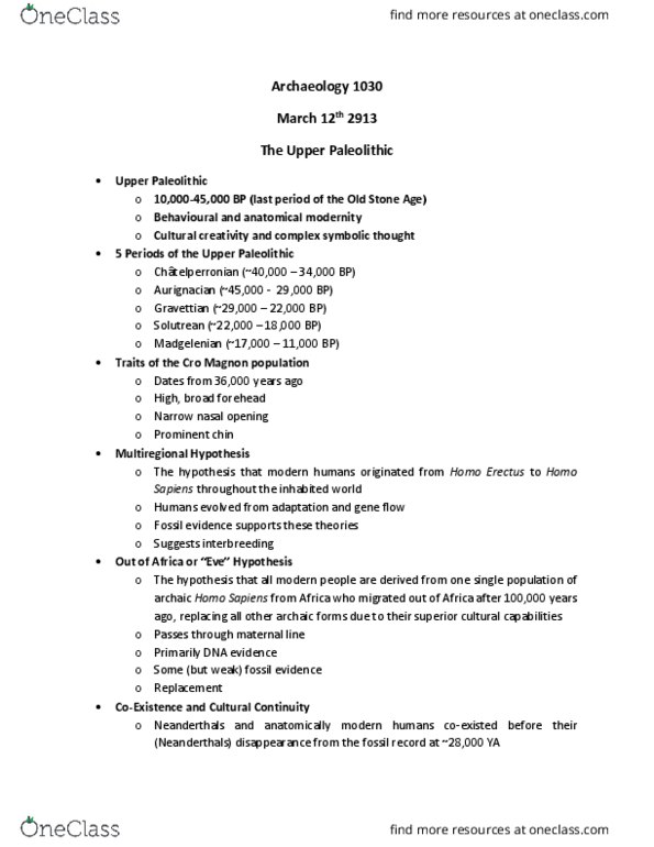 ARCH 1030 Lecture Notes - Lecture 14: Chauvet Cave, Blombos Cave, Entoptic Phenomenon thumbnail