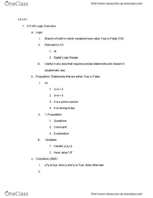 I&C SCI 6D Lecture Notes - Lecture 1: Contraposition, Prime Number thumbnail