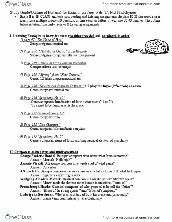 MU - Music MU 125 Lecture Notes - Lecture 7: Masquerade Party, Sonata Form, Cerebral Cortex thumbnail