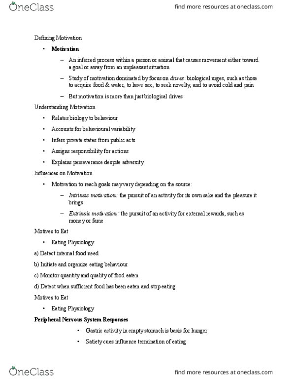 PSY 121 Lecture Notes - Lecture 18: Ghrelin, Leptin, Heritability thumbnail