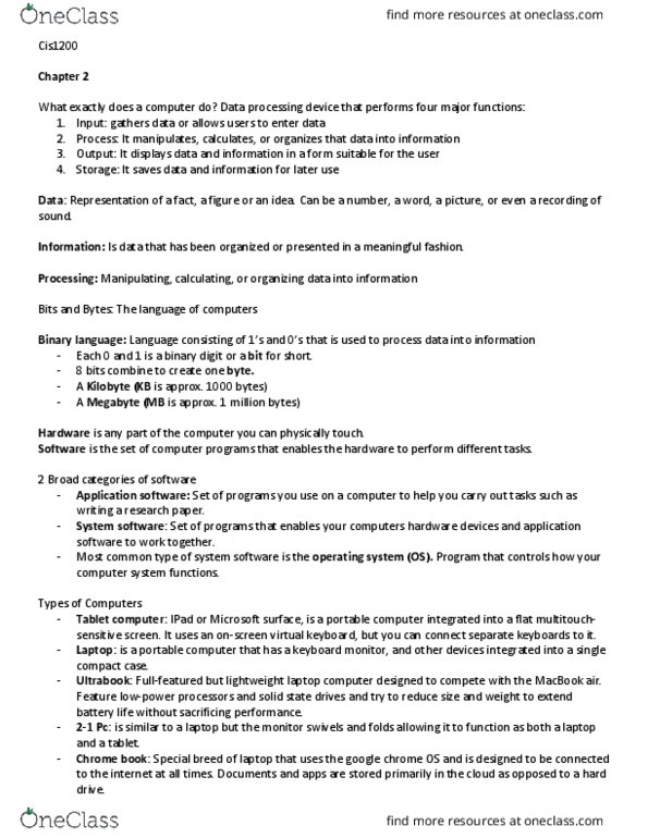 CIS 1200 Chapter Notes - Chapter 2: Virtual Keyboard, Green Computing, Printed Circuit Board thumbnail